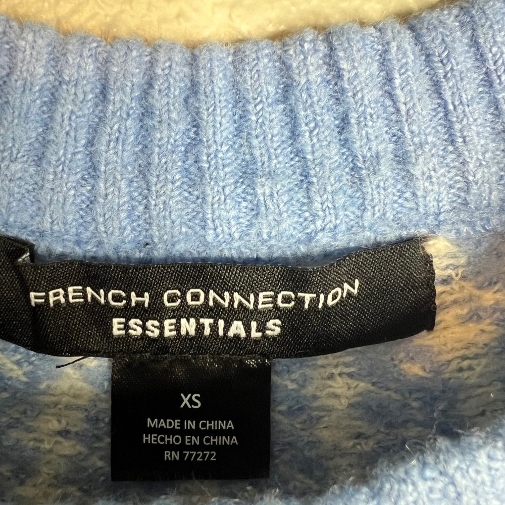 French Connection Sweater Sz XS White Fair Isle Wool Blend Pullover Ski Alpine - Picture 2 of 6